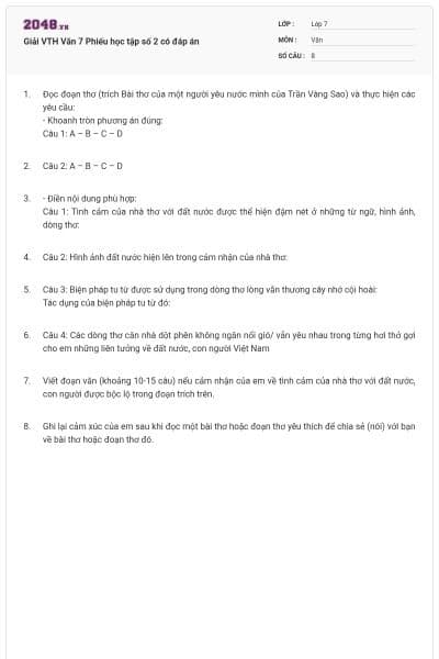 Giải VTH Văn 7 Phiếu học tập số 2 có đáp án