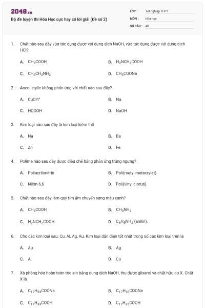 Bộ đề luyện thi Hóa Học cực hay có lời giải (Đề số 2)