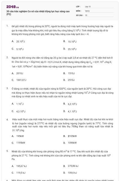 30 câu trắc nghiệm Cơ sở của nhiệt động lực học nâng cao (P2)