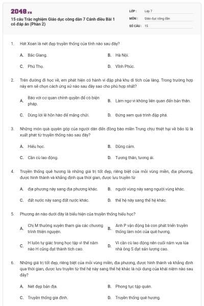 15 câu Trắc nghiệm Giáo dục công dân 7 Cánh diều Bài 1 có đáp án (Phần 2)