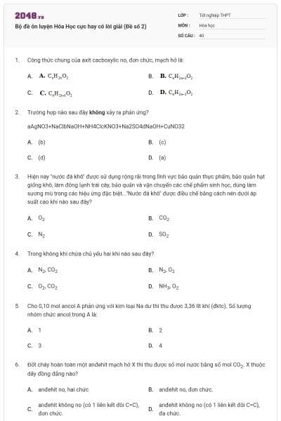 Bộ đề ôn luyện Hóa Học cực hay có lời giải (Đề số 2)