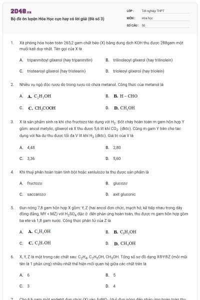 Bộ đề ôn luyện Hóa Học cực hay có lời giải (Đề số 3)