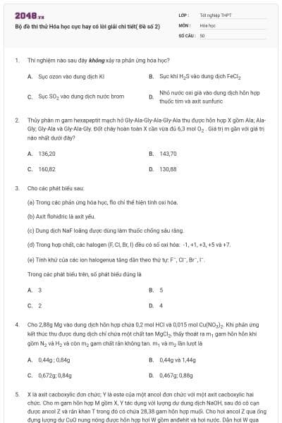 Bộ đề thi thử Hóa học cực hay có lời giải chi tiết( Đề số 2)
