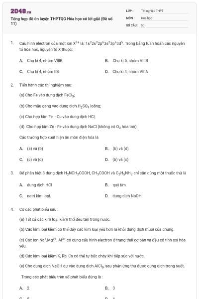 Tổng hợp đề ôn luyện THPTQG Hóa học có lời giải (Đề số 11)
