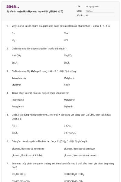 Bộ đề ôn luyện Hóa Học cực hay có lời giải (Đề số 5)