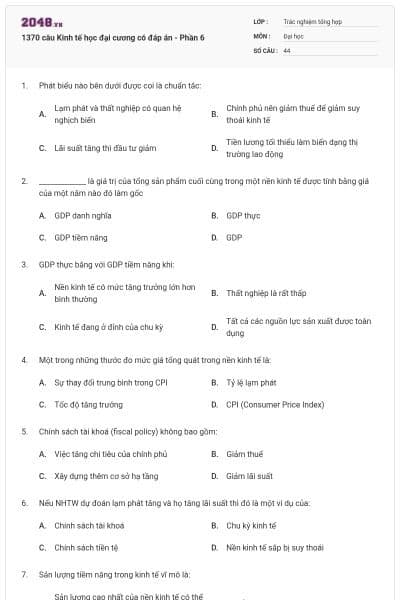 1370 câu Kinh tế học đại cương có đáp án - Phần 6