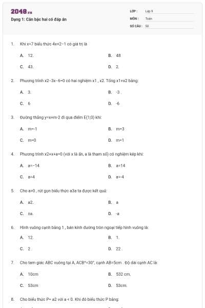 Dạng 1: Căn bậc hai có đáp án