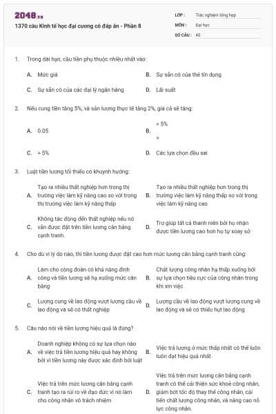 1370 câu Kinh tế học đại cương có đáp án - Phần 8