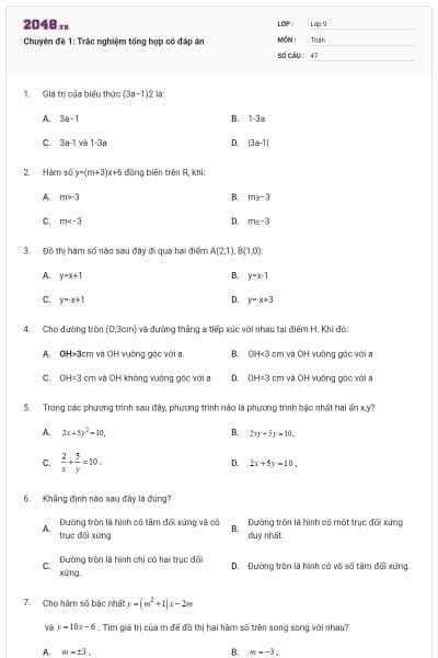 Chuyên đề 1: Trắc nghiệm tổng hợp có đáp án
