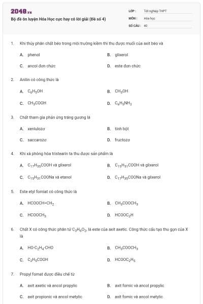 Bộ đề ôn luyện Hóa Học cực hay có lời giải (Đề số 4)