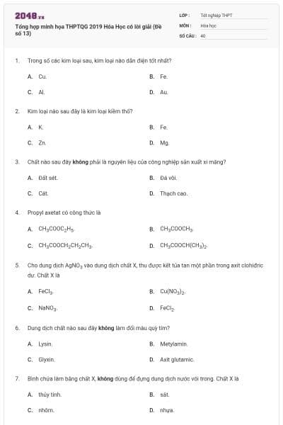 Tổng hợp minh họa THPTQG 2019 Hóa Học có lời giải (Đề số 13)