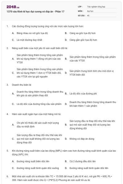 1370 câu Kinh tế học đại cương có đáp án - Phần 17
