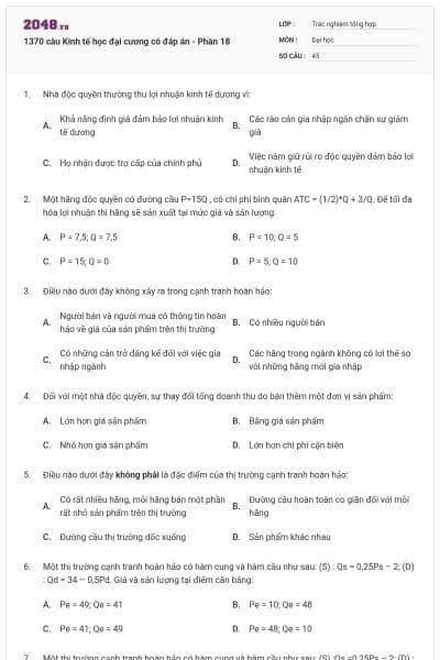 1370 câu Kinh tế học đại cương có đáp án - Phần 18