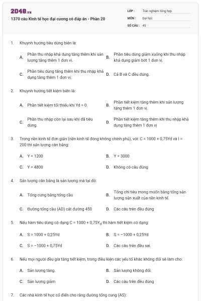 1370 câu Kinh tế học đại cương có đáp án - Phần 20