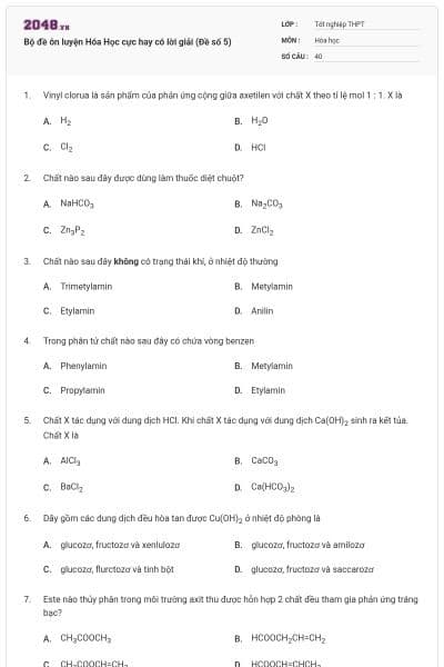 Bộ đề ôn luyện Hóa Học cực hay có lời giải (Đề số 5)
