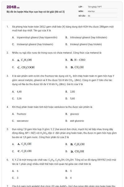 Bộ đề ôn luyện Hóa Học cực hay có lời giải (Đề số 3)