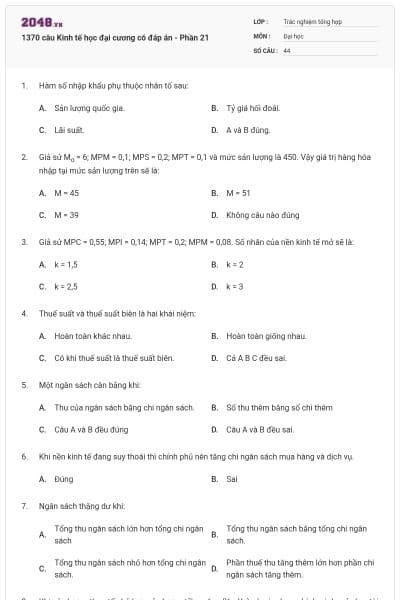 1370 câu Kinh tế học đại cương có đáp án - Phần 21