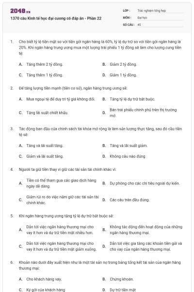1370 câu Kinh tế học đại cương có đáp án - Phần 22