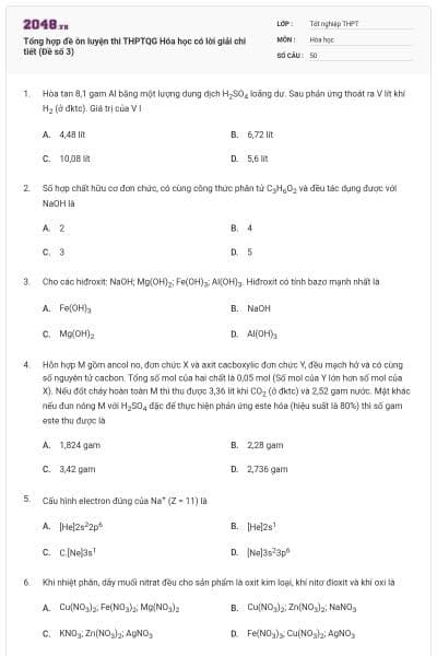 Tổng hợp đề ôn luyện thi THPTQG Hóa học có lời giải chi tiết (Đề số 3)
