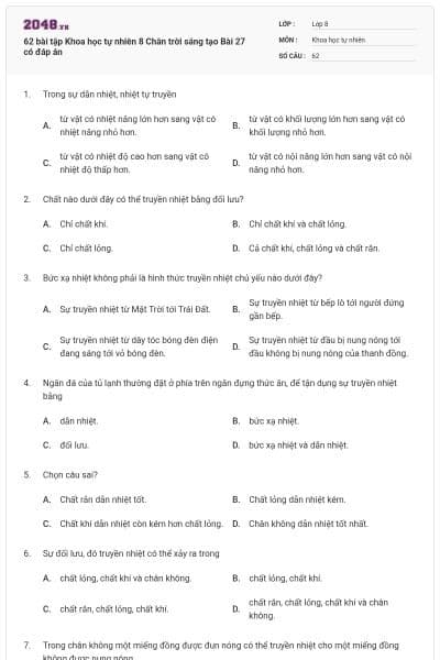 62 bài tập Khoa học tự nhiên 8 Chân trời sáng tạo Bài 27 có đáp án