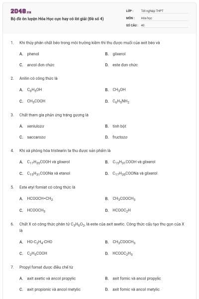 Bộ đề ôn luyện Hóa Học cực hay có lời giải (Đề số 4)