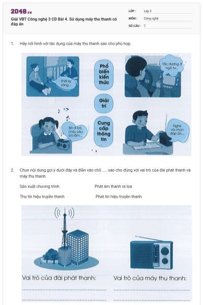 Giải VBT Công nghệ 3 CD  Bài 4. Sử dụng máy thu thanh có đáp án