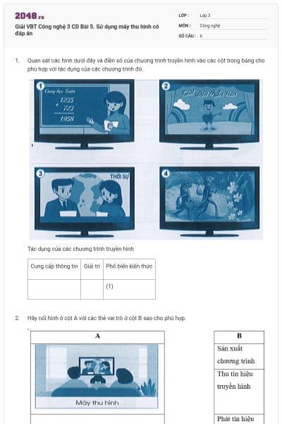 Giải VBT Công nghệ 3 CD Bài 5. Sử dụng máy thu hình có đáp án