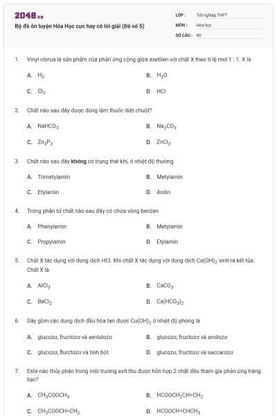 Bộ đề ôn luyện Hóa Học cực hay có lời giải (Đề số 5)