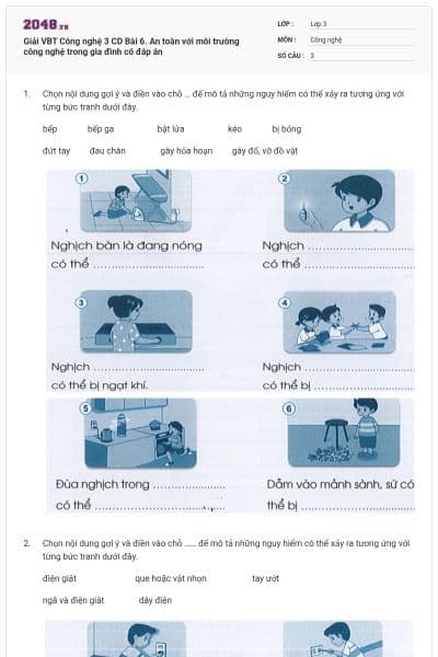 Giải VBT Công nghệ 3 CD Bài 6. An toàn với môi trường công nghệ trong gia đình có đáp án