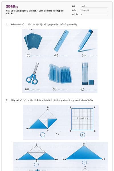 Giải VBT Công nghệ 3 CD Bài 7. Làm đồ dùng học tập có đáp án