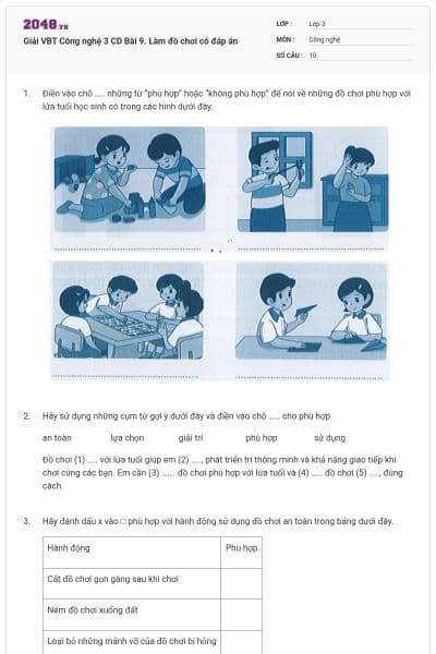 Giải VBT Công nghệ 3 CD Bài 9. Làm đồ chơi có đáp án