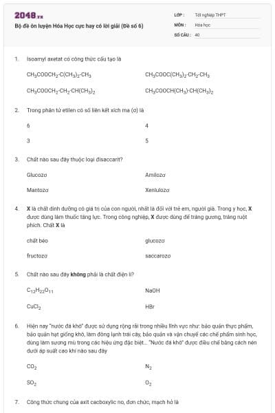Bộ đề ôn luyện Hóa Học cực hay có lời giải (Đề số 6)