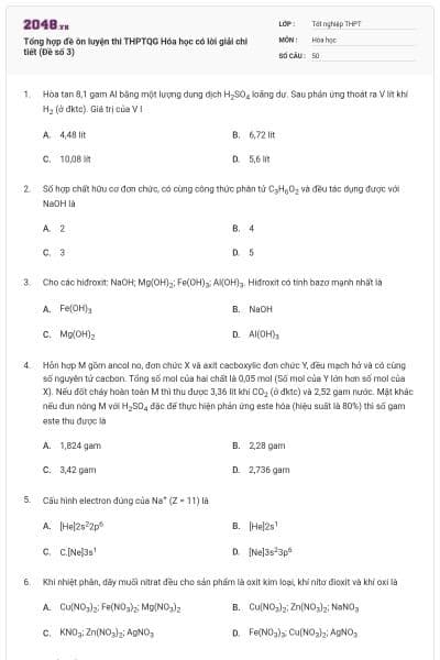 Tổng hợp đề ôn luyện thi THPTQG Hóa học có lời giải chi tiết (Đề số 3)