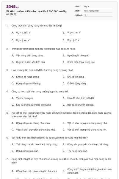 Đề kiểm tra định kì Khoa học tự nhiên 9 Chủ đề 1 có đáp án (Đề 9)