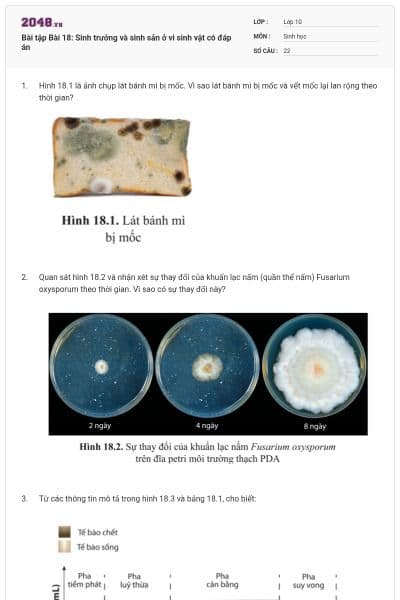 Bài tập Bài 18: Sinh trưởng và sinh sản ở vi sinh vật có đáp án