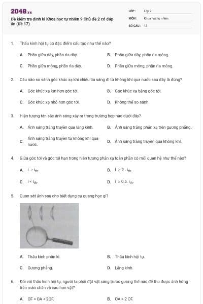 Đề kiểm tra định kì Khoa học tự nhiên 9 Chủ đề 2 có đáp án (Đề 17)