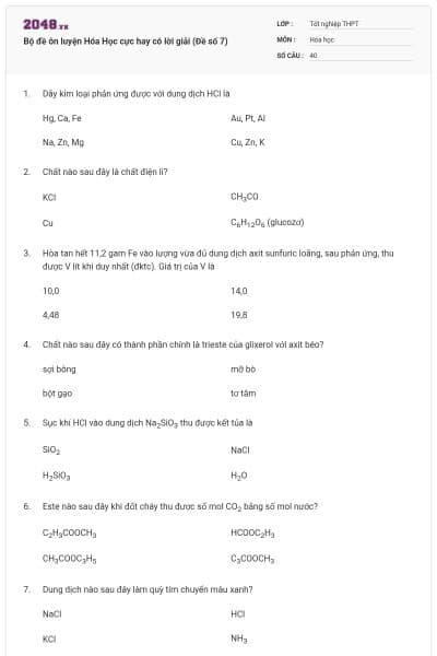 Bộ đề ôn luyện Hóa Học cực hay có lời giải (Đề số 7)