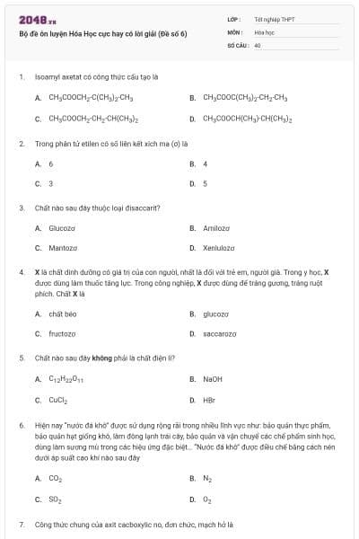 Bộ đề ôn luyện Hóa Học cực hay có lời giải (Đề số 6)