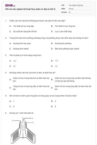 290 câu trắc nghiệm Kỹ thuật thực phẩm có đáp án (Đề 3)