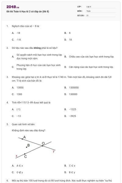 Đề thi Toán 6 Học kì 2 có đáp án (Đề 8)