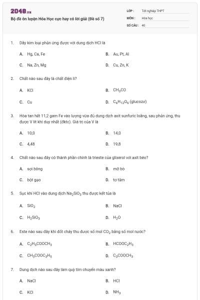 Bộ đề ôn luyện Hóa Học cực hay có lời giải (Đề số 7)