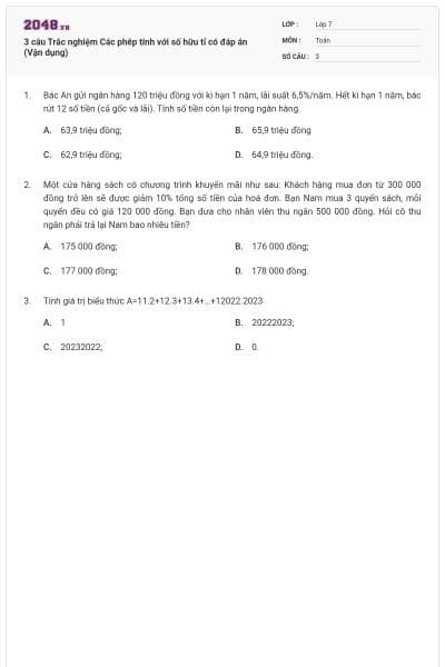 3 câu Trắc nghiệm Các phép tính với số hữu tỉ có đáp án (Vận dụng)
