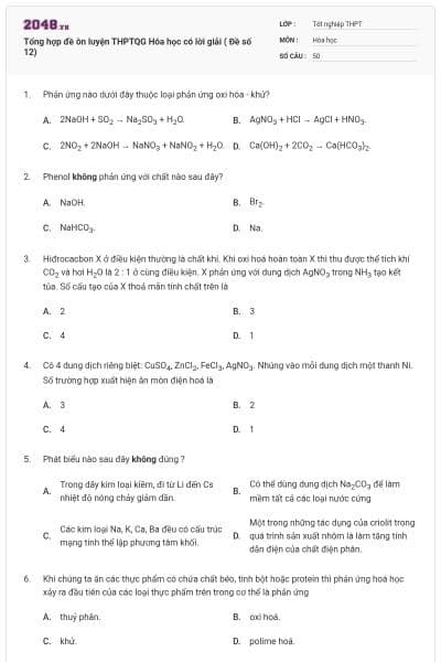 Tổng hợp đề ôn luyện THPTQG Hóa học có lời giải ( Đề số 12)