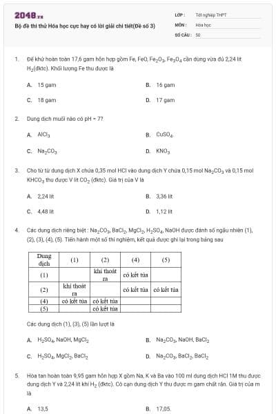 Bộ đề thi thử Hóa học cực hay có lời giải chi tiết(Đề số 3)