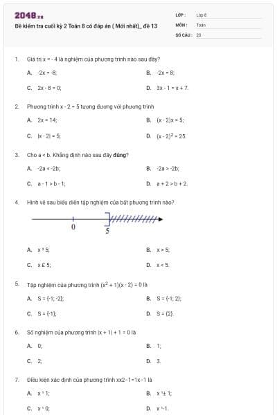 Đề kiểm tra cuối kỳ 2 Toán 8 có đáp án ( Mới nhất)_ đề 13