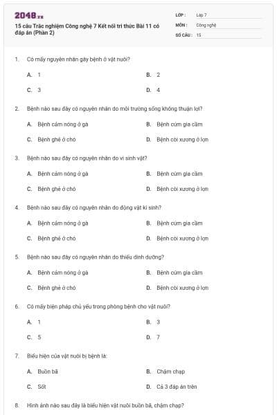 15 câu Trắc nghiệm Công nghệ 7 Kết nối tri thức Bài 11 có đáp án (Phần 2)