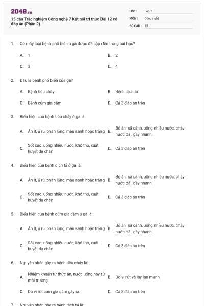 15 câu Trắc nghiệm Công nghệ 7 Kết nối tri thức Bài 12 có đáp án (Phần 2)