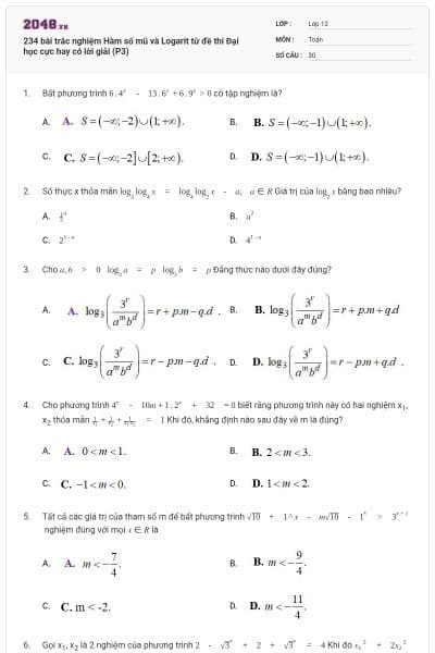 234 bài trắc nghiệm Hàm số mũ và Logarit từ đề thi Đại học cực hay có lời giải (P3)