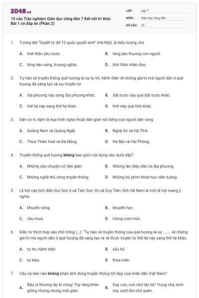 15 câu Trắc nghiệm Giáo dục công dân 7 Kết nối tri thức Bài 1 có đáp án (Phần 2)