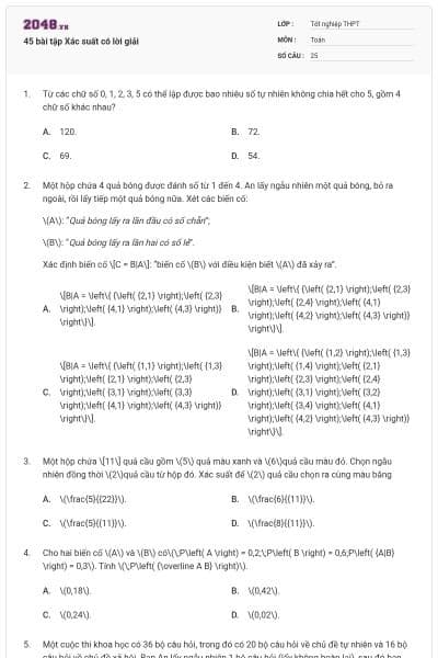 45 bài tập Xác suất có lời giải